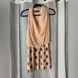 Etiquette Pink Sequin Cocktail Party Dress Draped Neck Medium